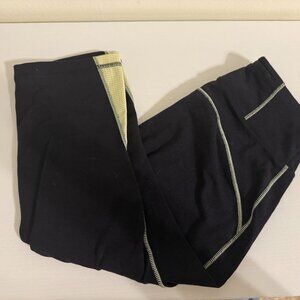 Black Active Leggings w/ Yellow Mesh Panels & Contrast Stitching – Size XS